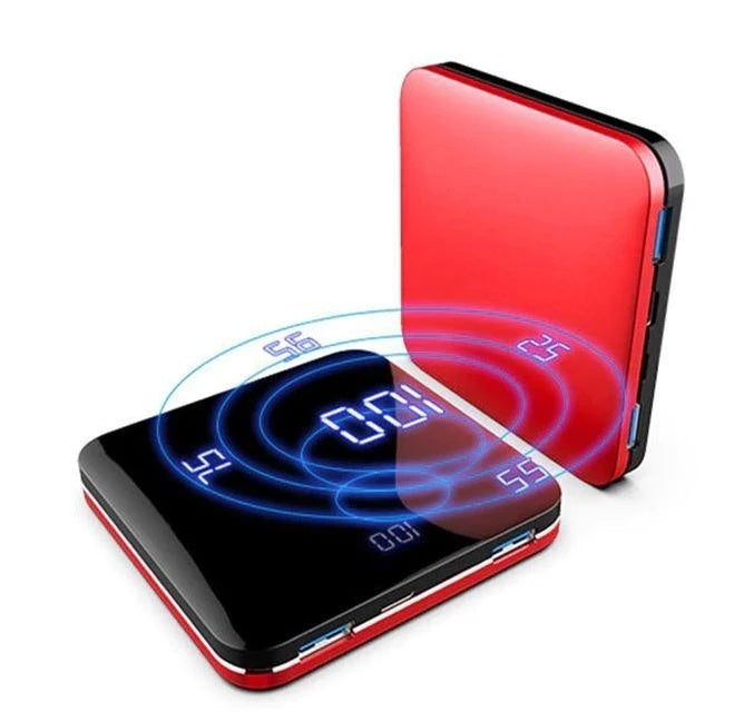 JMT-374218 Ultra-Thin Mirror Mini Power Bank with LCD Display – 8000mAh Capacity in Mysterious Black, Chinese Red, and Rose Gold