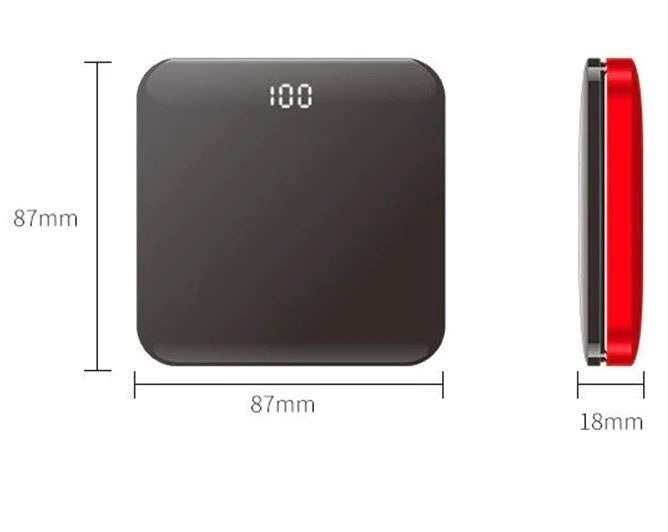 JMT-374218 Ultra-Thin Mirror Mini Power Bank with LCD Display – 8000mAh Capacity in Mysterious Black, Chinese Red, and Rose Gold
