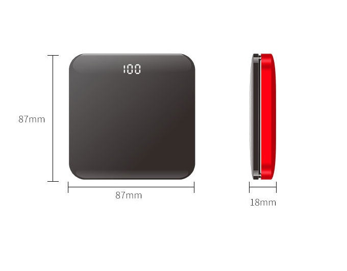 JMT-374218 Ultra-Thin Mirror Mini Power Bank with LCD Display – 8000mAh Capacity in Mysterious Black, Chinese Red, and Rose Gold