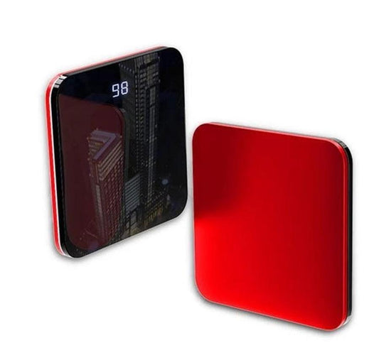 JMT-374218 Ultra-Thin Mirror Mini Power Bank with LCD Display – 8000mAh Capacity in Mysterious Black, Chinese Red, and Rose Gold