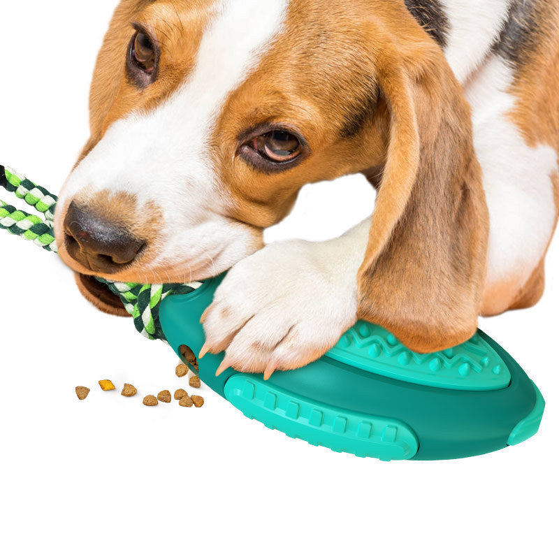 JMT-374346 Voice Leaky Molars Rugby Dog Toy - Durable Plastic in Lake Blue, Yellow, and Dark Green