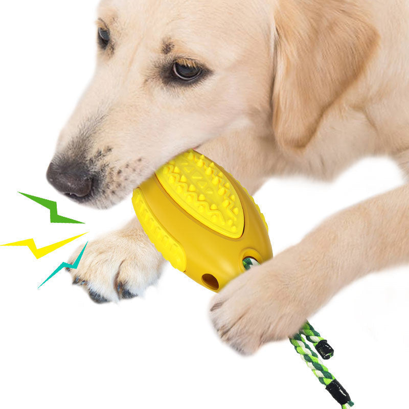 JMT-374346 Voice Leaky Molars Rugby Dog Toy - Durable Plastic in Lake Blue, Yellow, and Dark Green