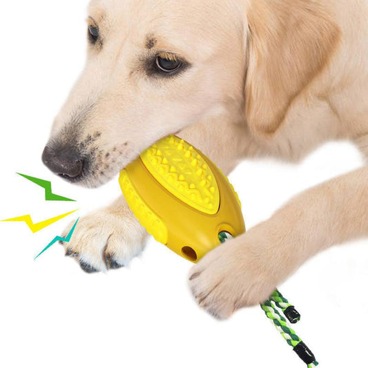 JMT-374346 Voice Leaky Molars Rugby Dog Toy - Durable Plastic in Lake Blue, Yellow, and Dark Green