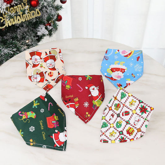 JMT-374666 Christmas Cotton Printed Triangle Scarf for Pets - Various Designs Available