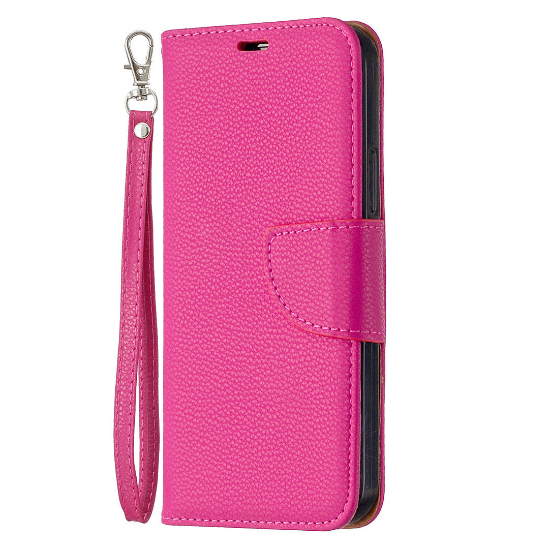 JMT-374730 Lychee Pattern Flip Leather Wallet Case with Lanyard for iPhone Models