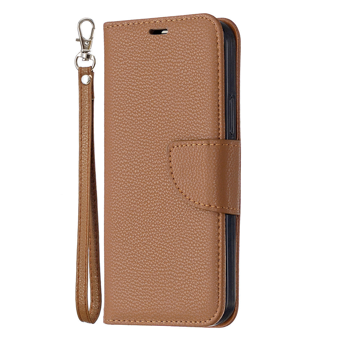 JMT-374730 Lychee Pattern Flip Leather Wallet Case with Lanyard for iPhone Models