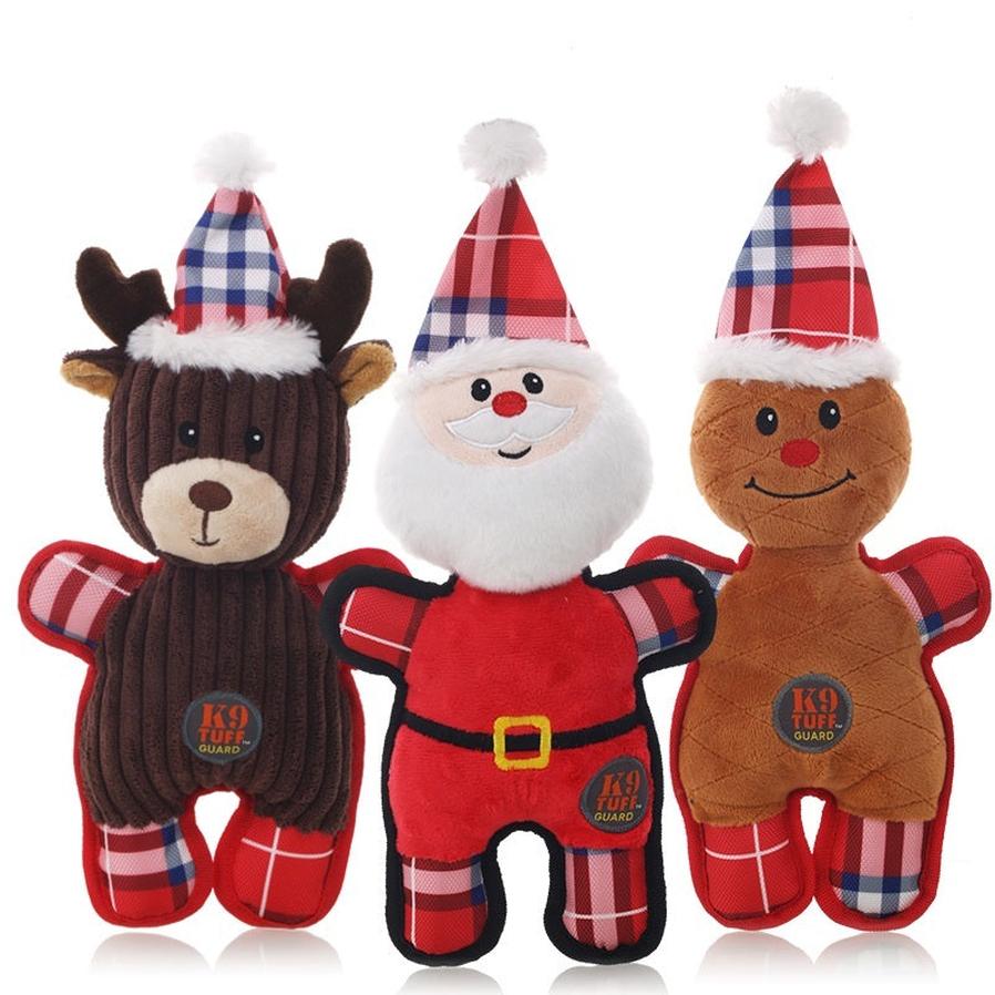 JMT-375178 Interactive Plush Christmas Pet Toy – Bite-Resistant Molar Sounding Toys for Dogs, Features Gingerbread Man and Reindeer Designs, 14 Inches