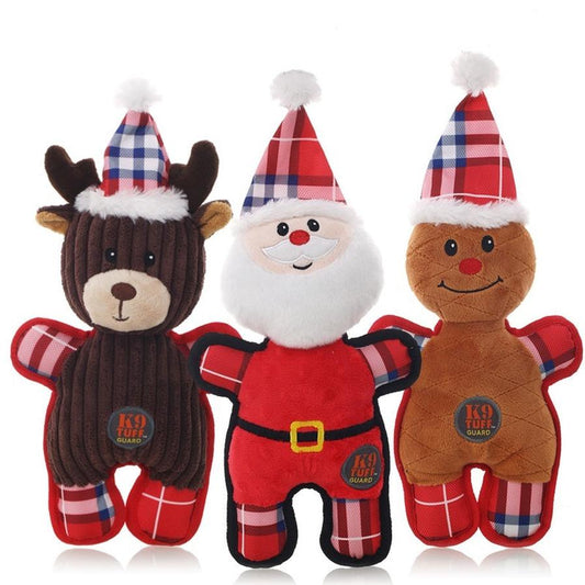 JMT-375178 Interactive Plush Christmas Pet Toy – Bite-Resistant Molar Sounding Toys for Dogs, Features Gingerbread Man and Reindeer Designs, 14 Inches