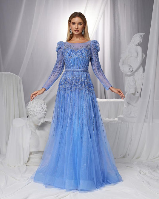 JMT-375434 Elegant Blue Evening Gown for Women - Model SH0121