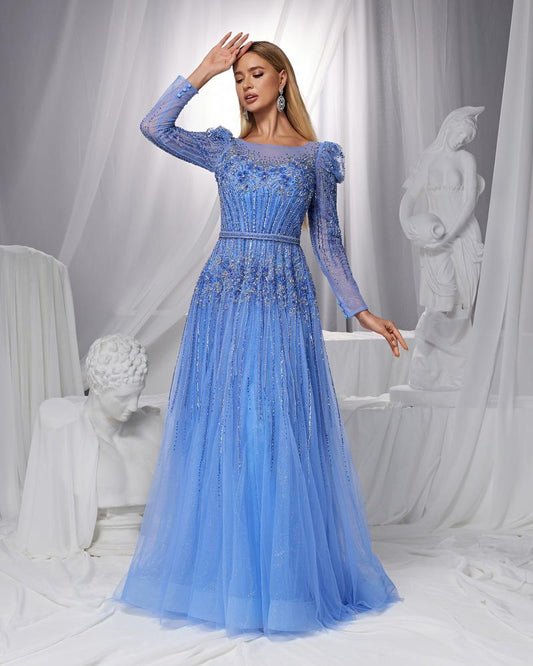 JMT-375434 Elegant Blue Evening Gown for Women - Model SH0121