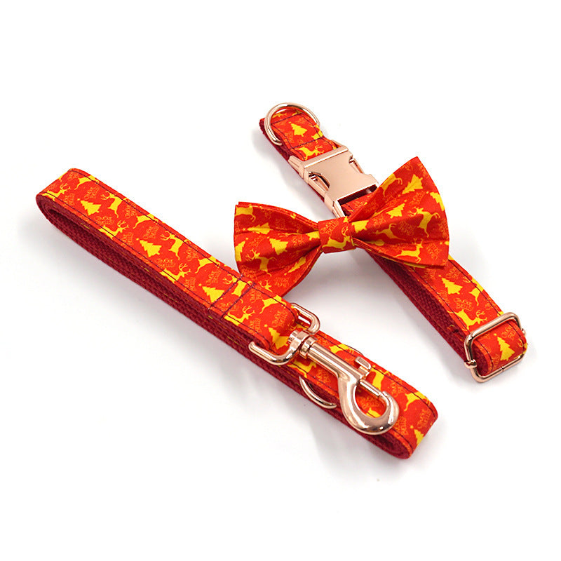 JMT-375690 Detachable Bow Collar and Towing Rope Set in Christmas Deer Rose Gold