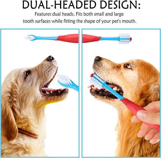 JMT-376586 360-Degree Dual-Head Dog and Cat Toothbrush with Anti-Slip Handle for Effective Dental Care