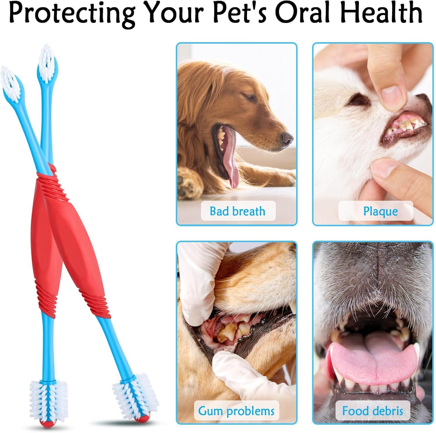 JMT-376586 360-Degree Dual-Head Dog and Cat Toothbrush with Anti-Slip Handle for Effective Dental Care