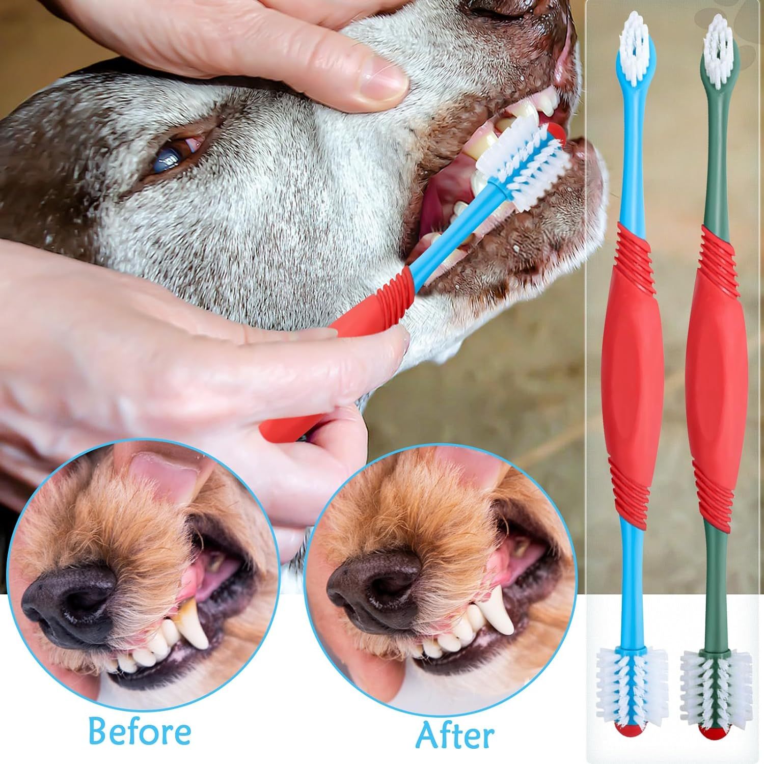 JMT-376586 360-Degree Dual-Head Dog and Cat Toothbrush with Anti-Slip Handle for Effective Dental Care
