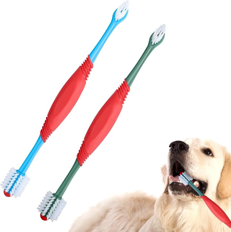 JMT-376586 360-Degree Dual-Head Dog and Cat Toothbrush with Anti-Slip Handle for Effective Dental Care