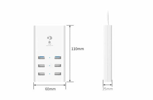 JMT-377034 Smart Multi-Port USB Charger with 1.5m Cable and Indicator Function - 36W Output