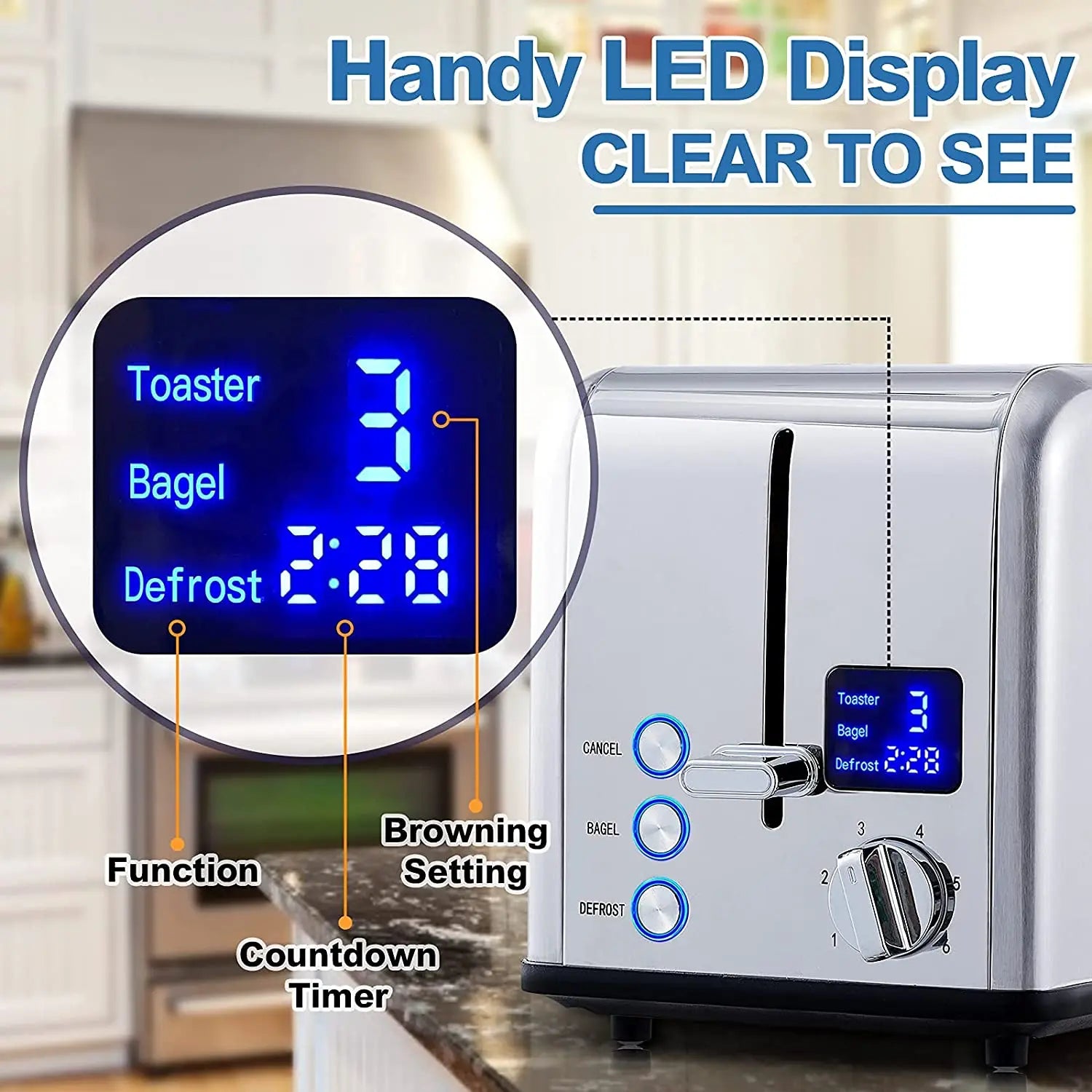 JMT-377162 2-Slice Smart Touchscreen Bread Toaster with LED Display and Dust Cover