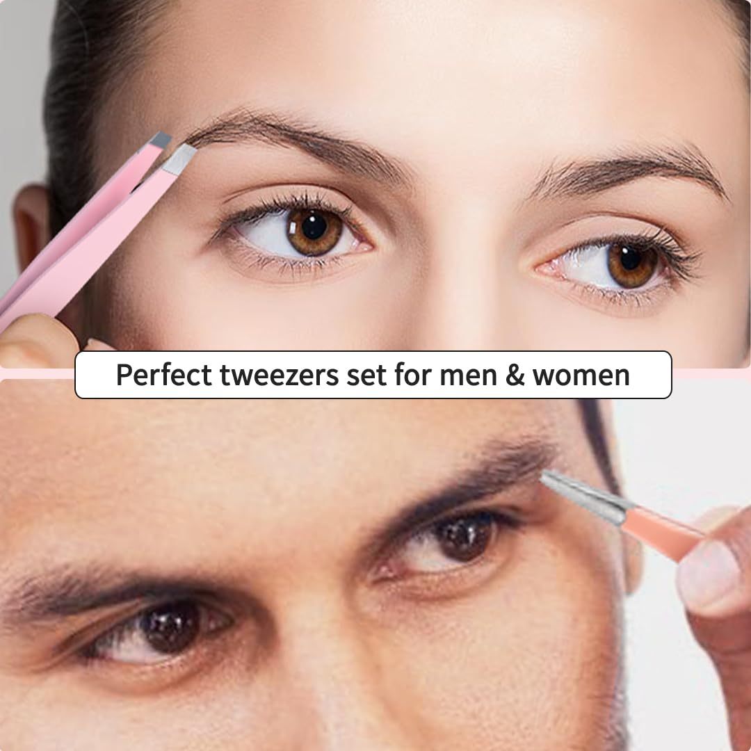 JMT-377482 6-Piece Stainless Steel Eyebrow Tweezers Set with Curved Scissors and Brush for Precise Shaping and Ingrown Hair Removal