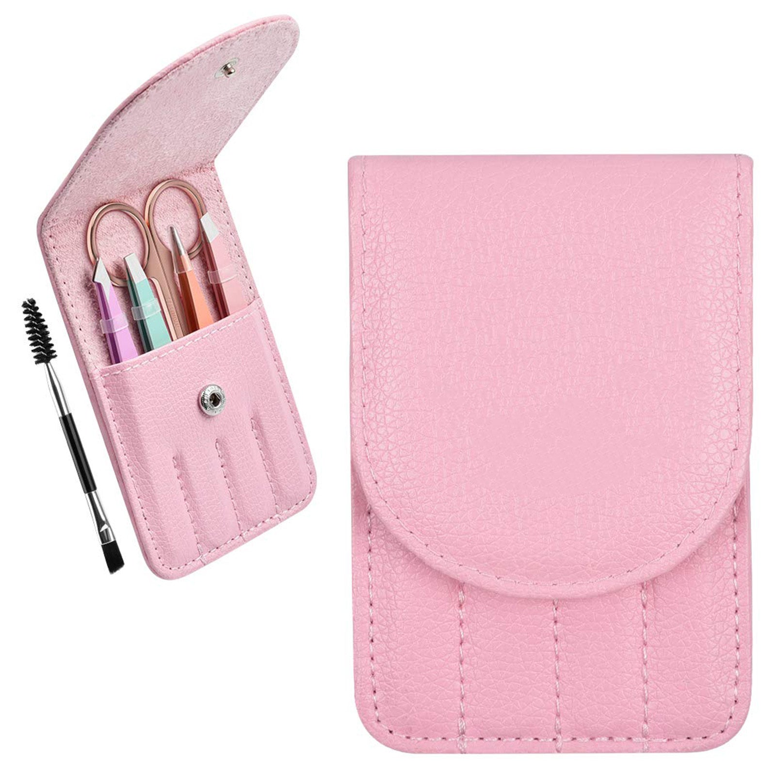 JMT-377482 6-Piece Stainless Steel Eyebrow Tweezers Set with Curved Scissors and Brush for Precise Shaping and Ingrown Hair Removal