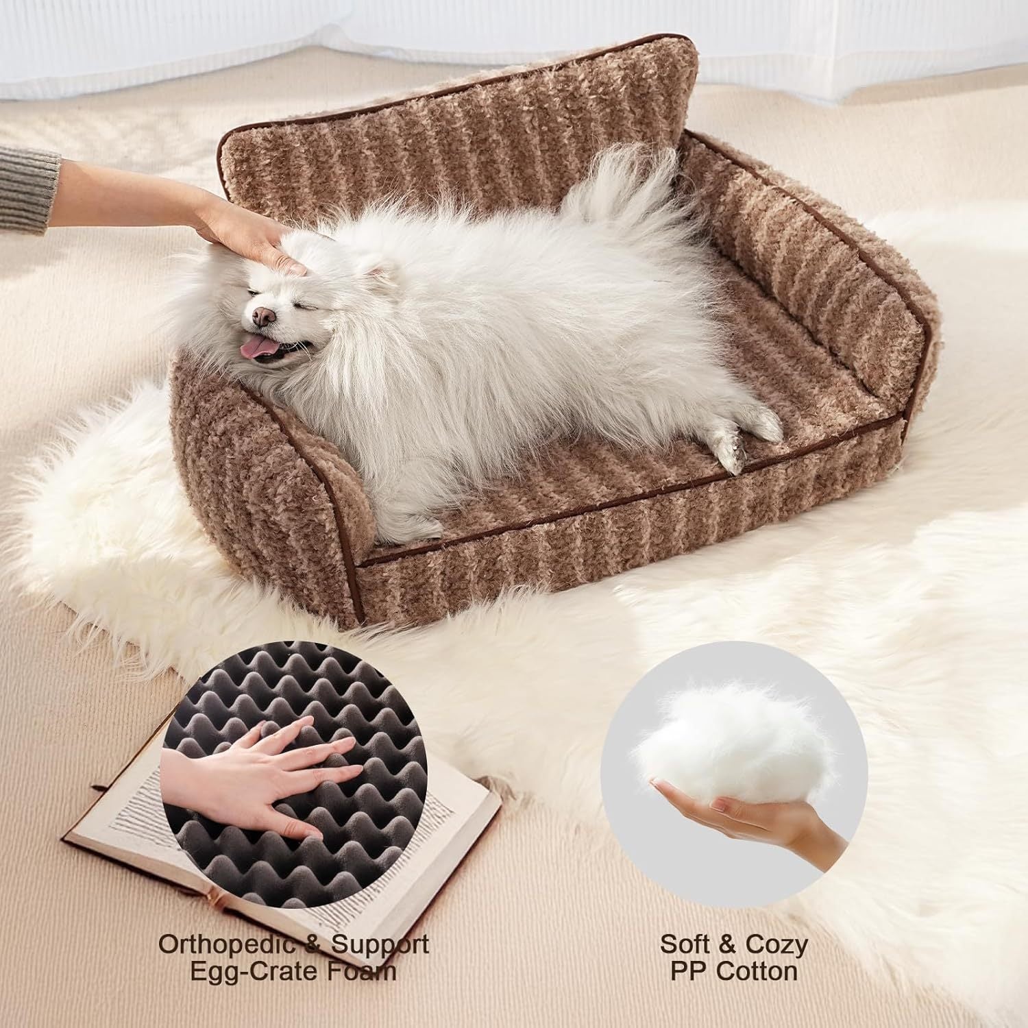 JMT-377802 Orthopedic Cat Couch Pet Bed with Removable Cover - 26x19x11.8 Inch, Soft Fabric, Non-Slip Design, Ideal for Small Dogs and Cats