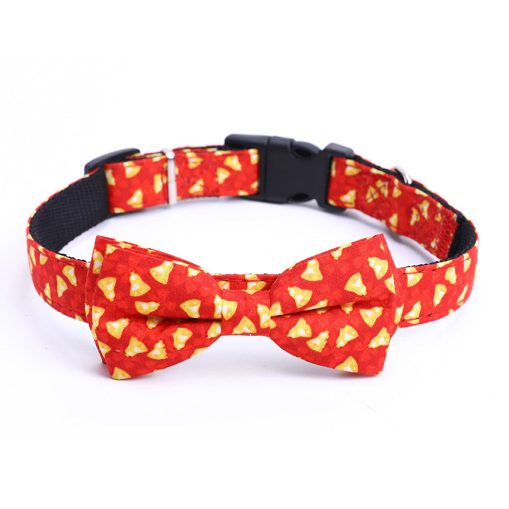 JMT-378314 Christmas-Themed Dog Bow Collar for Medium and Large Pets, Red and Green with Bell, Polyester, All Seasons