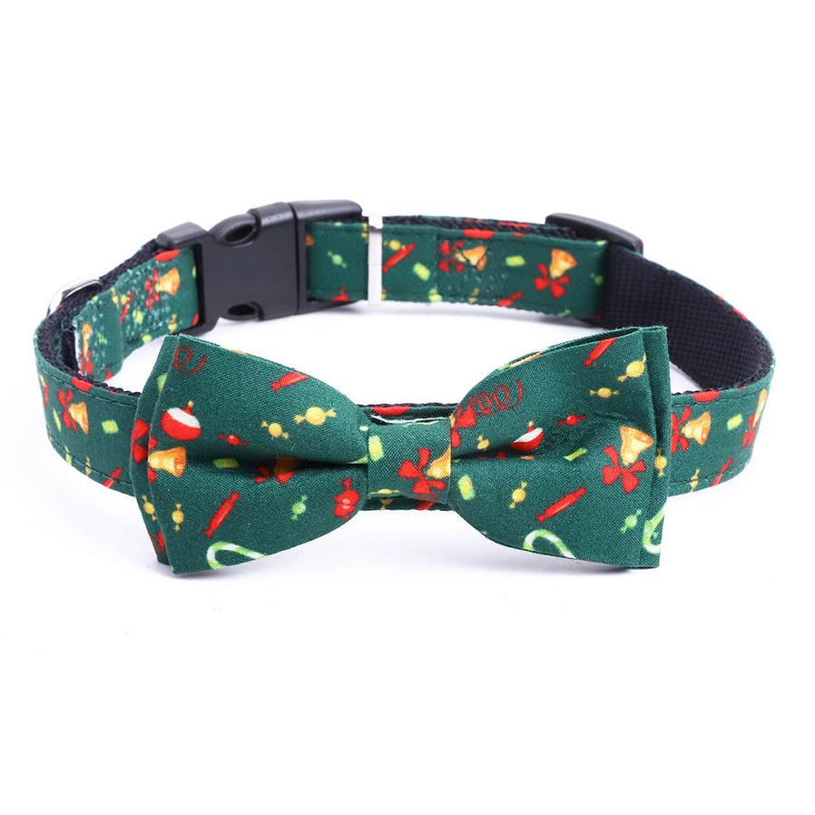 JMT-378314 Christmas-Themed Dog Bow Collar for Medium and Large Pets, Red and Green with Bell, Polyester, All Seasons