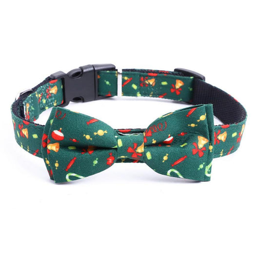 JMT-378314 Christmas-Themed Dog Bow Collar for Medium and Large Pets, Red and Green with Bell, Polyester, All Seasons