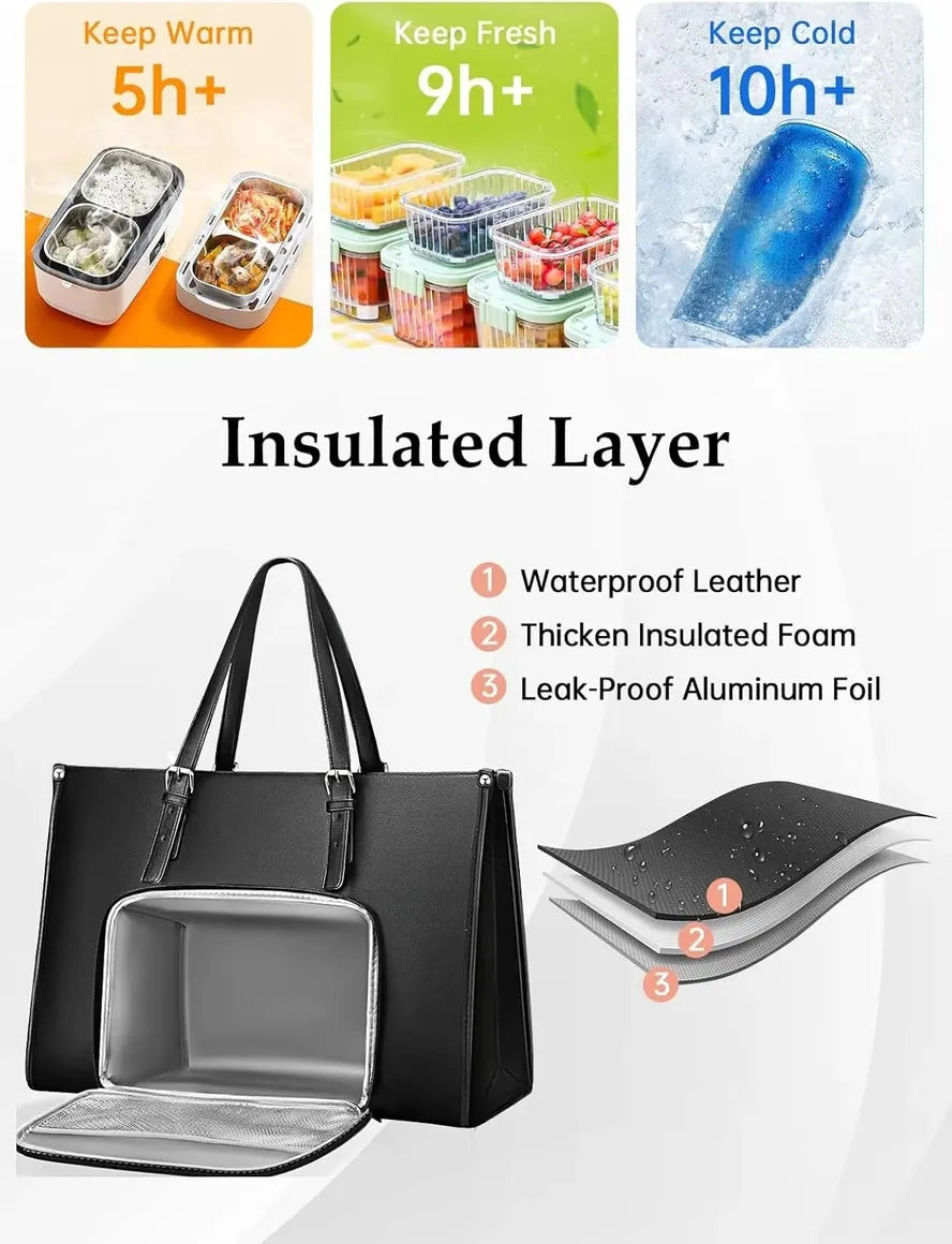 JMT-379146 Yuhong 15.6 Inch Laptop Tote Bag with Insulated Lunch Compartment in PU Leather for Office Use