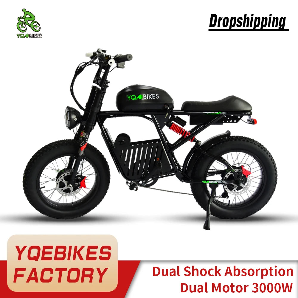 JMT-379402 Full Suspension Adult Electric Fat Bike with Dual Motors and 3000W Power - 48V 50AH Performance , Top Speed 27.9 mph
