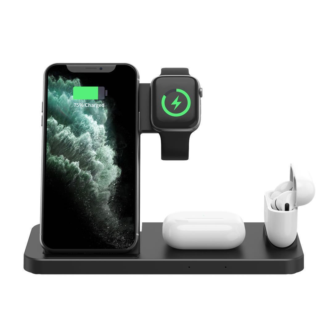 JMT-380490 Four-in-One Wireless Charging Station with Type-C Input - Fast Charging, Multi-Device Compatibility, Black