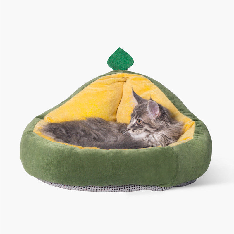 JMT-381258 Cozy Avocado Cotton Cat and Small Dog Nest with Removable Winter Cushion