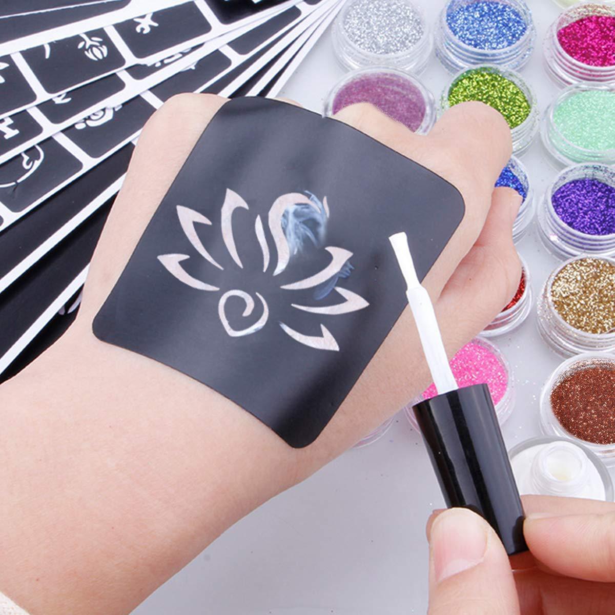 JMT-381386 Innovative Diamond Glitter Tattoo Set with Semi-Permanent Templates for Body Art