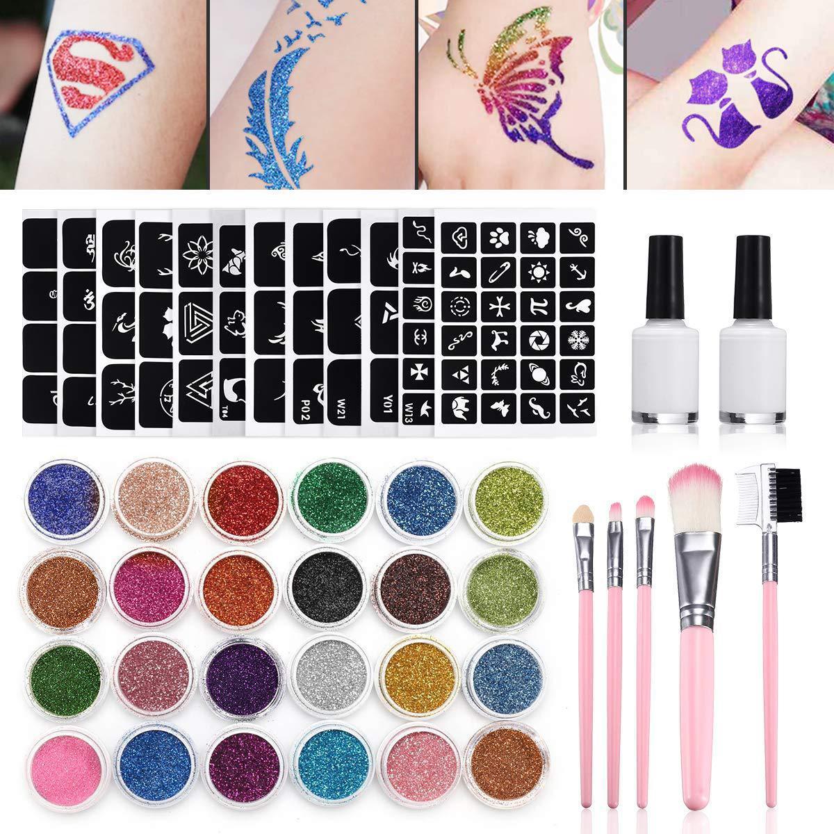 JMT-381386 Innovative Diamond Glitter Tattoo Set with Semi-Permanent Templates for Body Art