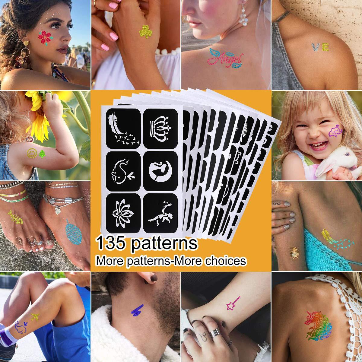 JMT-381386 Innovative Diamond Glitter Tattoo Set with Semi-Permanent Templates for Body Art