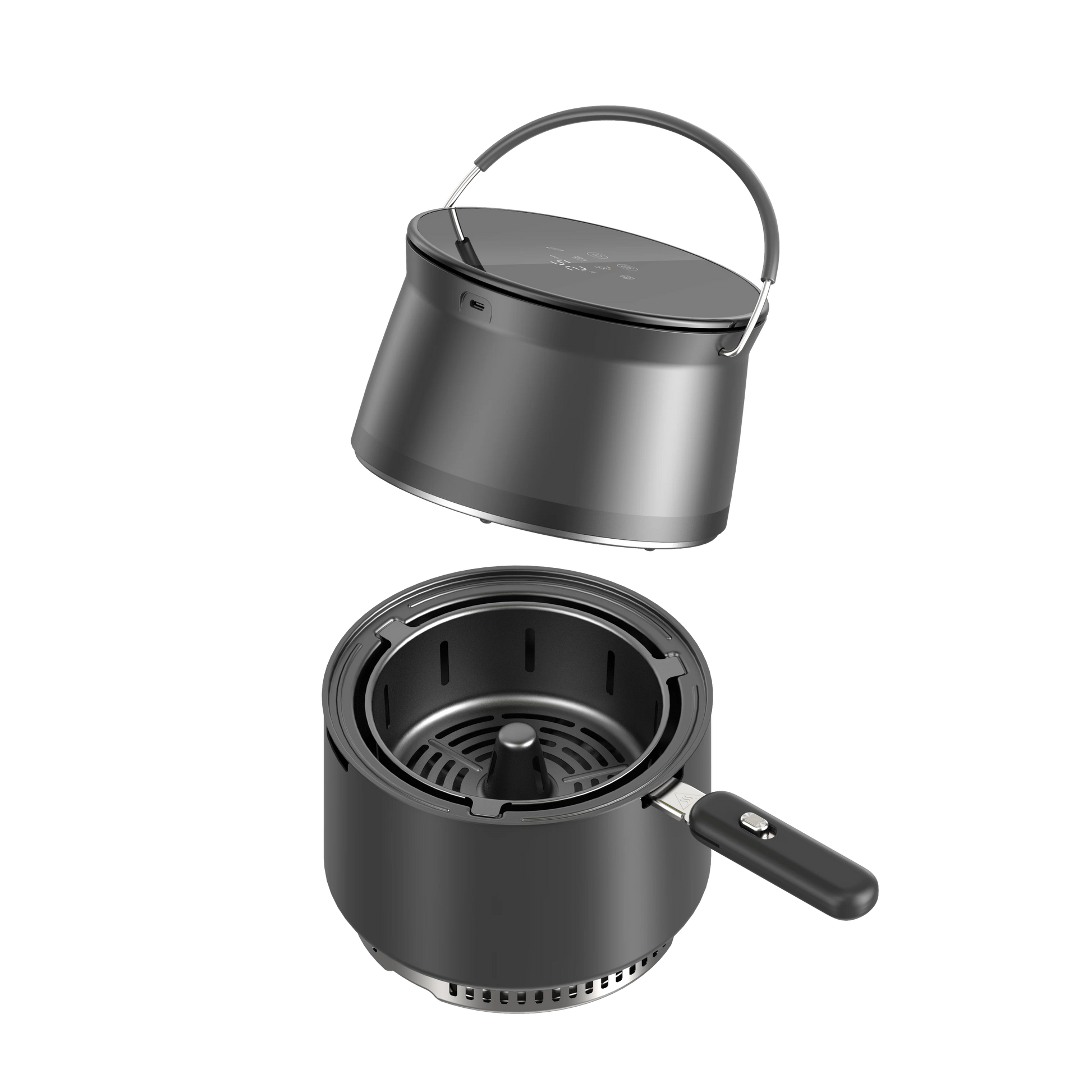 JMT-381706 Portable 2L Outdoor Air Fryer with Multifunctional Cooking Capabilities for Energy-Efficient Charcoal Use