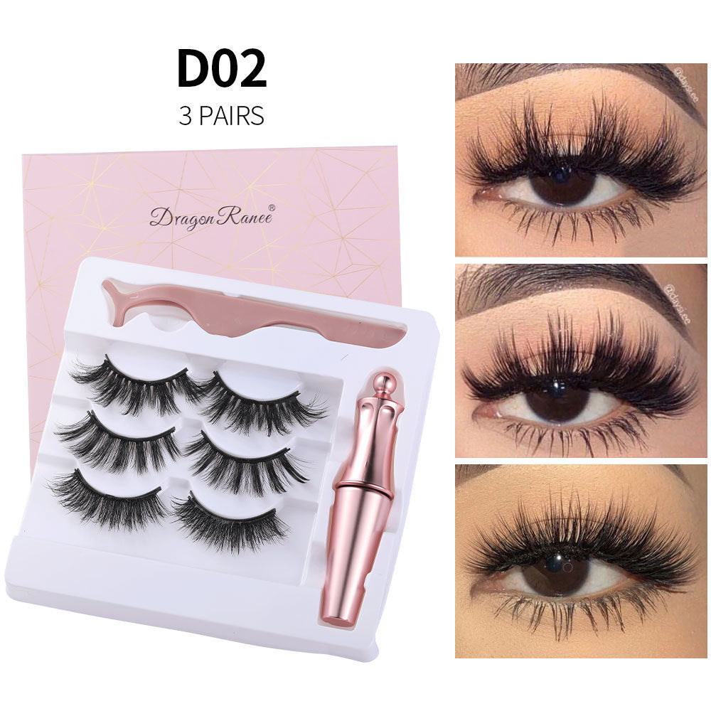JMT-382218 Natural Magnetic Liquid Eyeliner with Handmade False Eyelashes and Tweezers Set