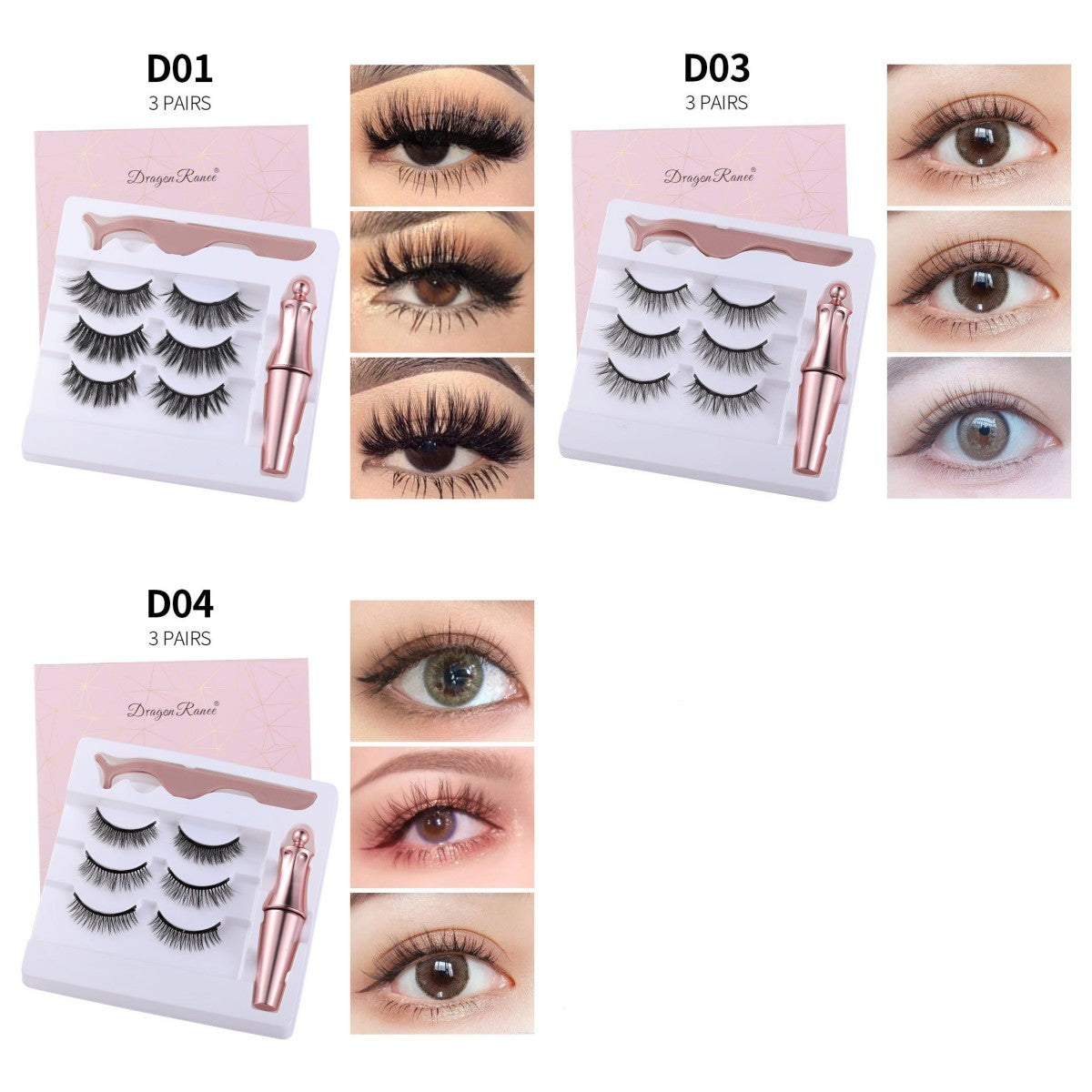 JMT-382218 Natural Magnetic Liquid Eyeliner with Handmade False Eyelashes and Tweezers Set