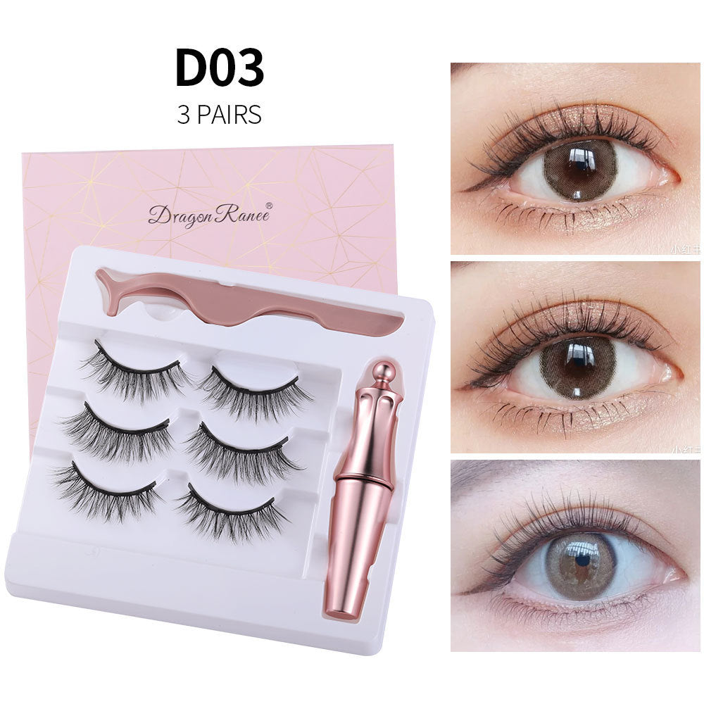 JMT-382218 Natural Magnetic Liquid Eyeliner with Handmade False Eyelashes and Tweezers Set