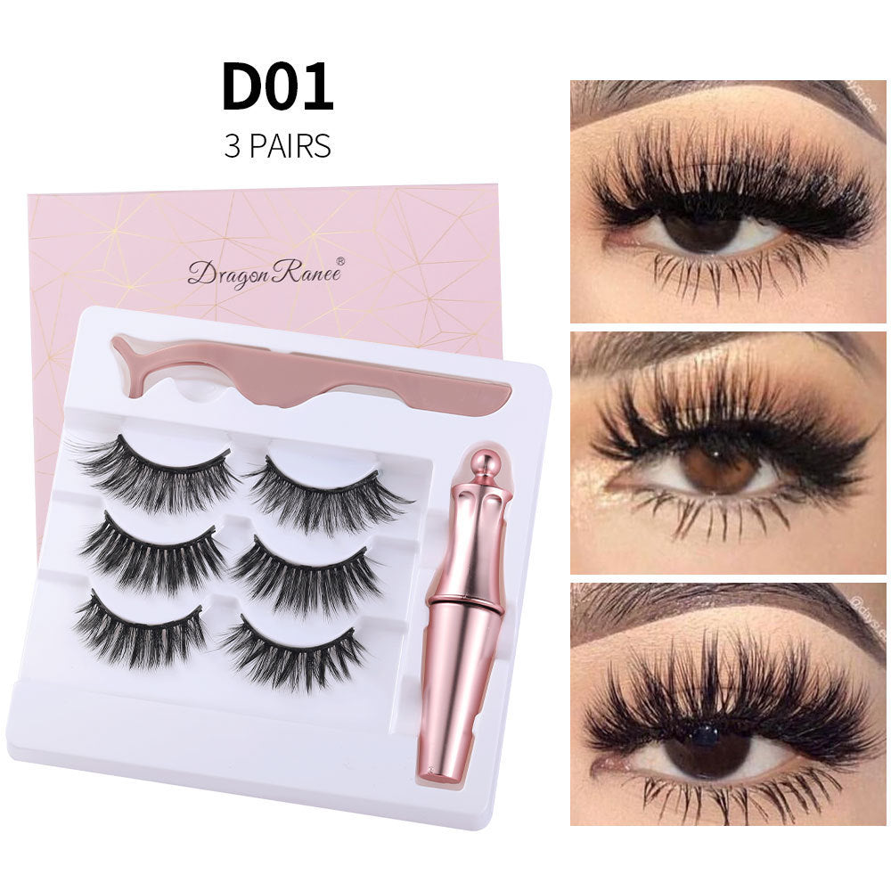 JMT-382218 Natural Magnetic Liquid Eyeliner with Handmade False Eyelashes and Tweezers Set