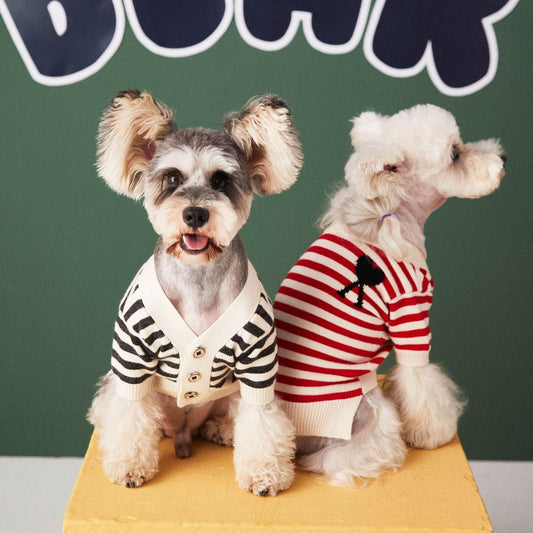 JMT-382730 Cozy Striped Cotton Sweater Cardigan for Small Dogs - Various Sizes Available
