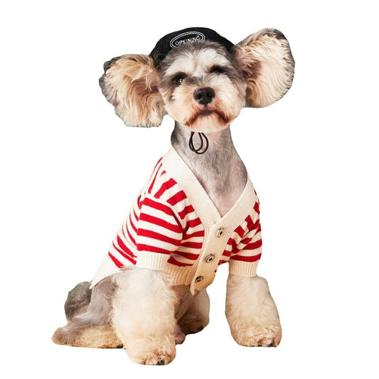 JMT-382730 Cozy Striped Cotton Sweater Cardigan for Small Dogs - Various Sizes Available