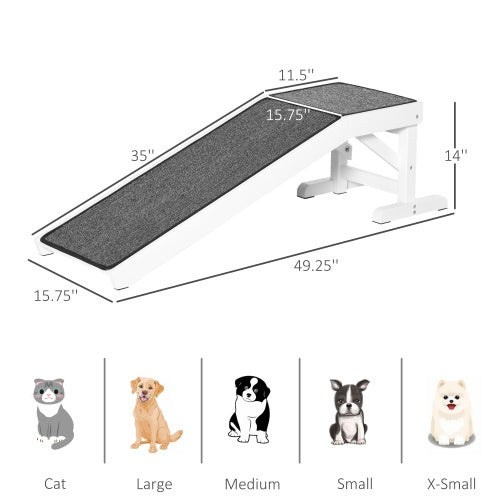 JMT-383114 PawHut Adjustable Pet Ramp with Non-Slip Carpet and Sturdy Wood Construction, 49" x 16" x 14"