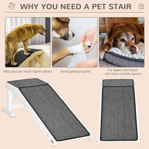 JMT-383114 PawHut Adjustable Pet Ramp with Non-Slip Carpet and Sturdy Wood Construction, 49" x 16" x 14"