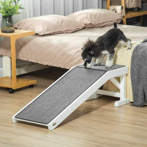 JMT-383114 PawHut Adjustable Pet Ramp with Non-Slip Carpet and Sturdy Wood Construction, 49" x 16" x 14"