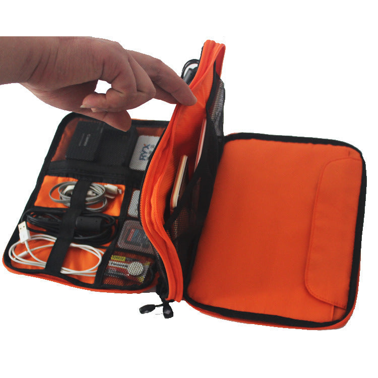 JMT-383434 Data Cable Storage Bag - Multi-Purpose Electronic Organizer with Double Zipper, Water-Resistant Nylon, Compact Design for Easy Carrying