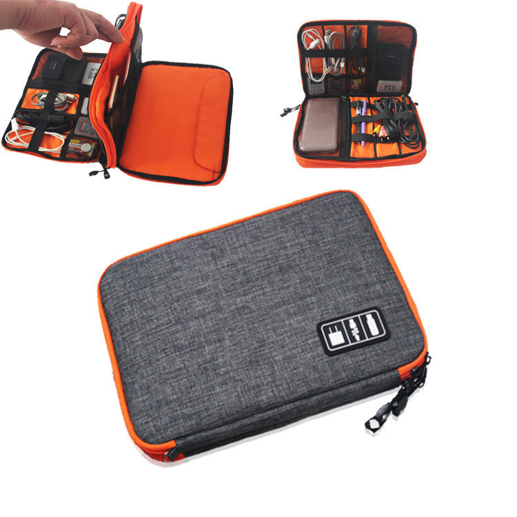 JMT-383434 Data Cable Storage Bag - Multi-Purpose Electronic Organizer with Double Zipper, Water-Resistant Nylon, Compact Design for Easy Carrying