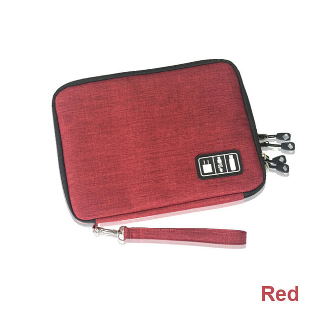 JMT-383434 Data Cable Storage Bag - Multi-Purpose Electronic Organizer with Double Zipper, Water-Resistant Nylon, Compact Design for Easy Carrying