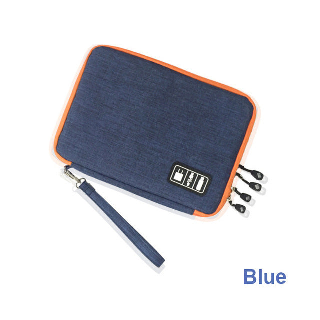 JMT-383434 Data Cable Storage Bag - Multi-Purpose Electronic Organizer with Double Zipper, Water-Resistant Nylon, Compact Design for Easy Carrying