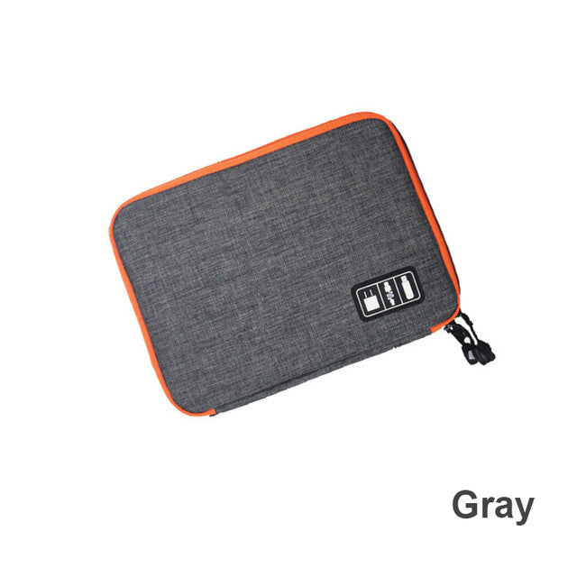 JMT-383434 Data Cable Storage Bag - Multi-Purpose Electronic Organizer with Double Zipper, Water-Resistant Nylon, Compact Design for Easy Carrying