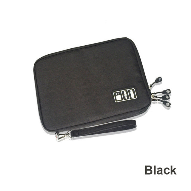 JMT-383434 Data Cable Storage Bag - Multi-Purpose Electronic Organizer with Double Zipper, Water-Resistant Nylon, Compact Design for Easy Carrying